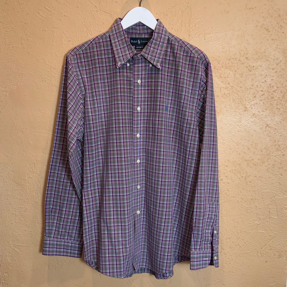 RALPH LAUREN Men's Plum Checkered Button Down Shirt Size L GRADUATION